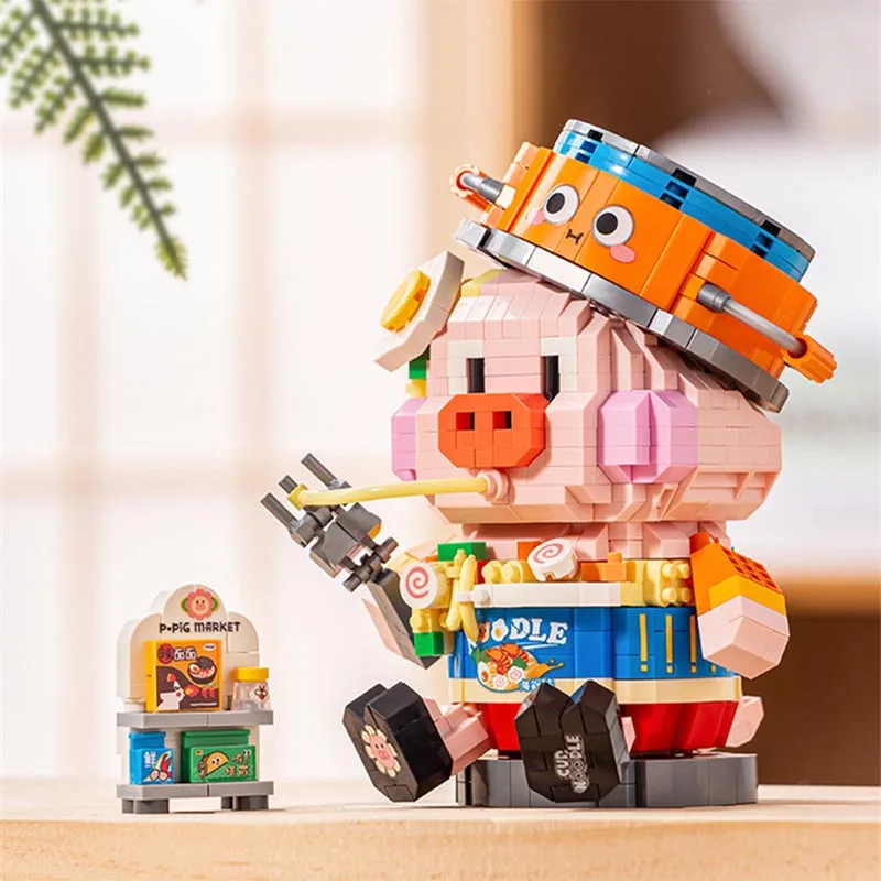 NEW Lizhi LOZ Mini Building Blocks， 8136 Burger Pig Noodle Net Red Piggy Assembled Toys, Boy Creative DIY Girl Birthday Gift