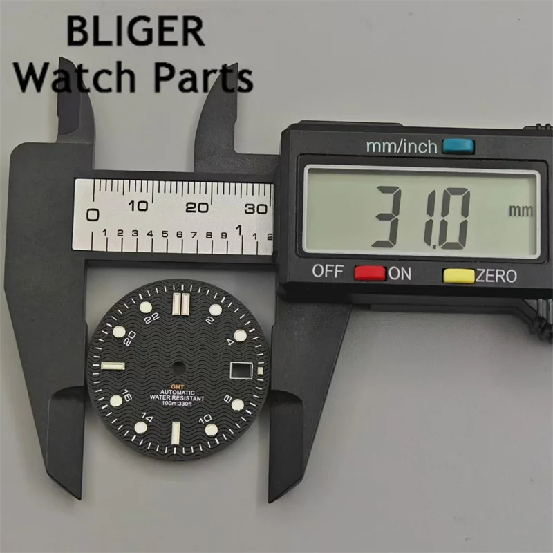 BLIGER 29mm/31mm Sterile Dial Black White Blue Watch Dial Green luminous Fit NH34 Movement Watch replacement parts