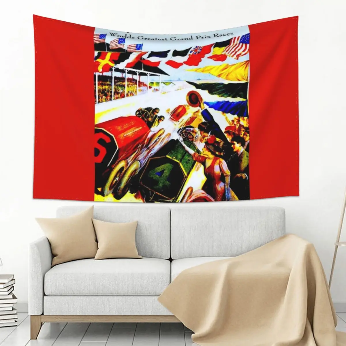 

INTERNATIONAL SPEEDWAY; Vintage Auto Racing Print Tapestry
