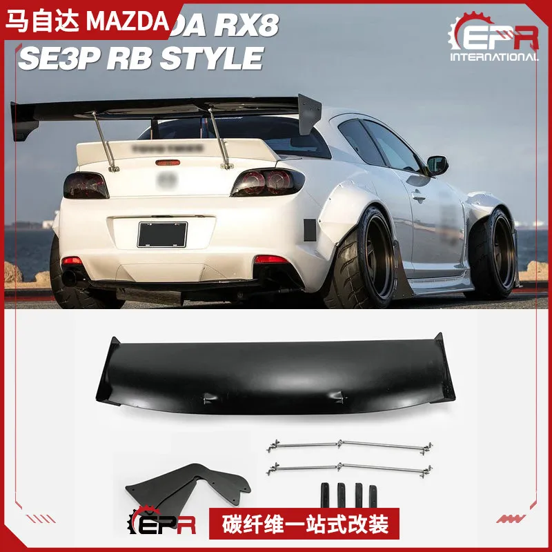 

Подходит для Mazda Mazda RX8 SE3P, модифицированное широкое тело Rocket Rabbit GT, большой хвост, фиксированное ветровое крыло из углеродного волокна.