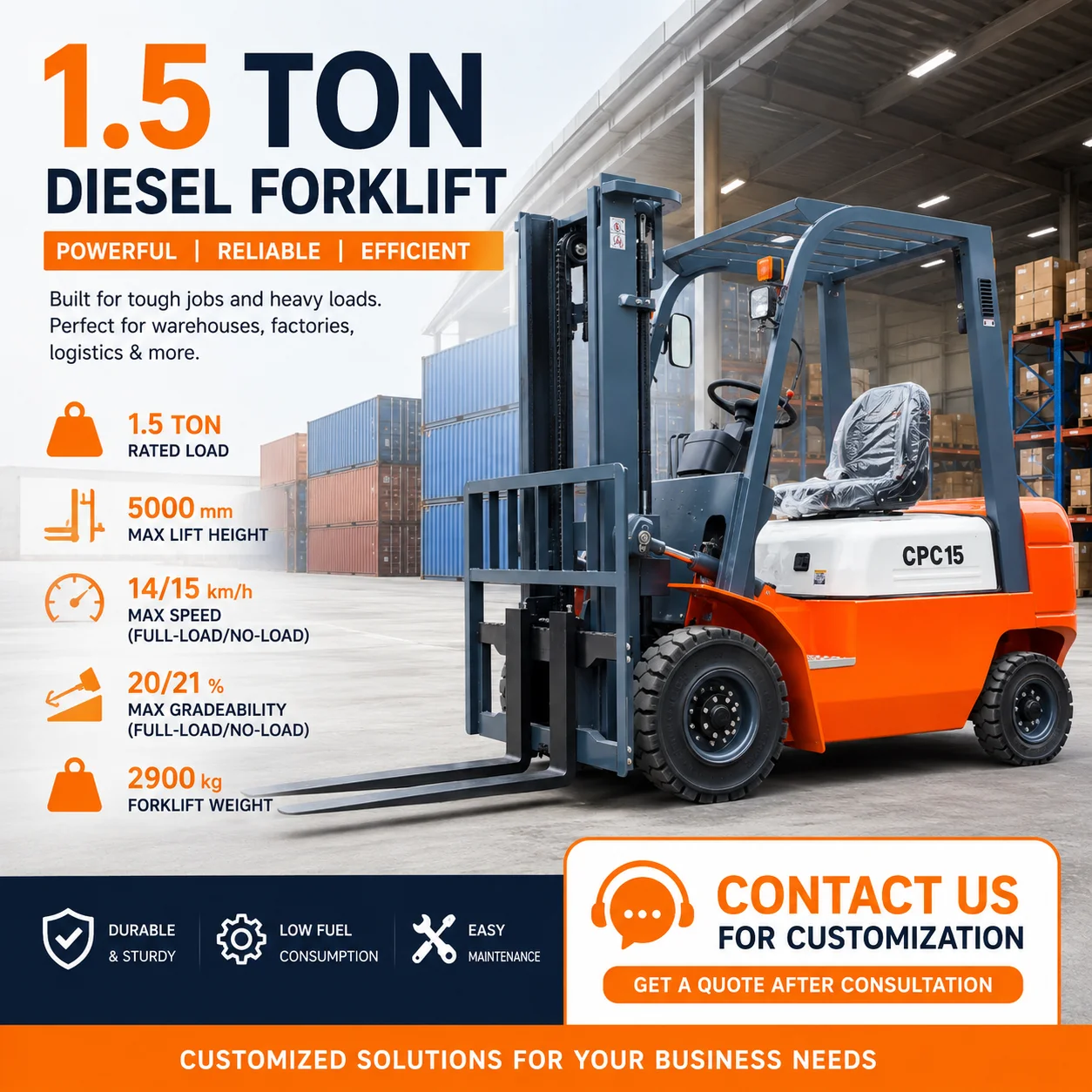 

Diesel Forklift 1.5 ton Customized 1500kg Forklift 4x4 Euro5 Forklifts Truck Warehouse Fast Delivery Lifting Equipment In Stock