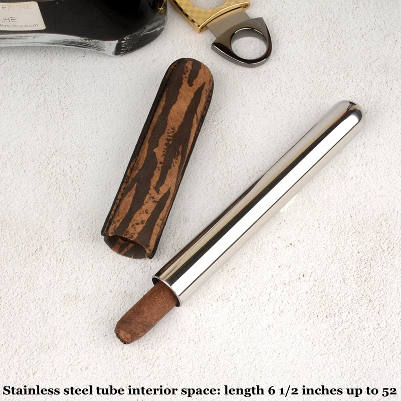 

Real Leather Cigar Tube Stainless Steel Cigar Holder 50 Ring Mini Humidor Zebra Partten Cigar Case Best Smoking Accessory Tool