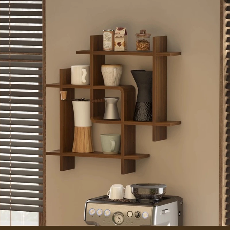 ‌Modern Wall-Mounted Shelving, Multi-Tiered Cup Display Rack, Coffee Mug Organizer, Decorative Background Wall Storage
