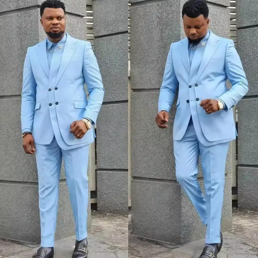 

Последний дизайн Светло-голубой мужской костюм Куртка Брюки Жених Свадебные мужские костюмы Бальные платья Деловой стиль Формальная одежда Комплекты из 2 предметов