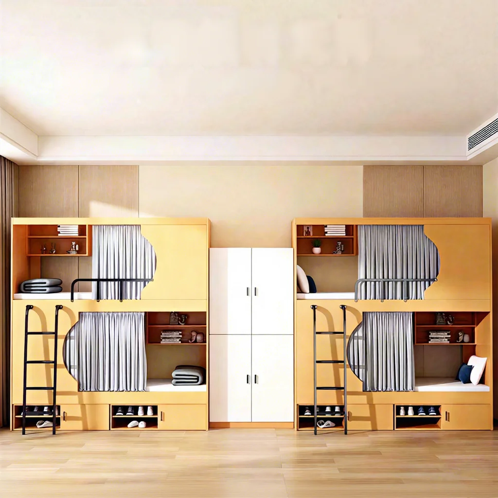 Cama litera metálica estilo cápsula espacial con barandillas de seguridad completamente cerradas para hostales, dormitorios, escuelas, apartamentos y habitaciones infantiles