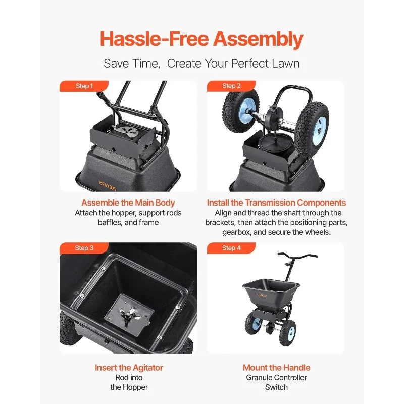 Walk-Behind Push Broadcast Spreader 100LB 0-9,8ft spreidbreedte voor meststof