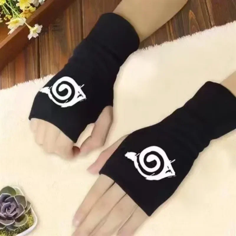 HOT Anime Naruto Gloves Two-Dimensional Animation Cosplay Merchandise Uchiha Konoha Logo Cool Warm and Thick Double-Layer Cotton