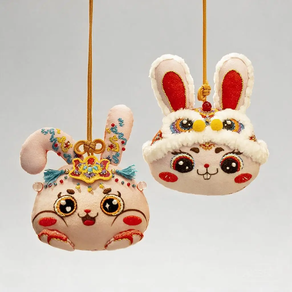 Diy Hand Embroidery Zodiac Rabbit Hanging Pendant Kit Chinese New Year Lucky Gift Craft Set Optional Embroidery Hoop Car Decor