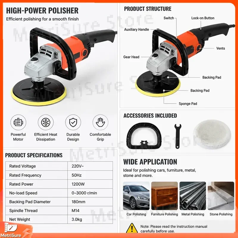 1400W Dual Action Polisher Buffer for Car Paint Polishing DIY Auto Detailing Industrial Grinding Tool Variable Speed