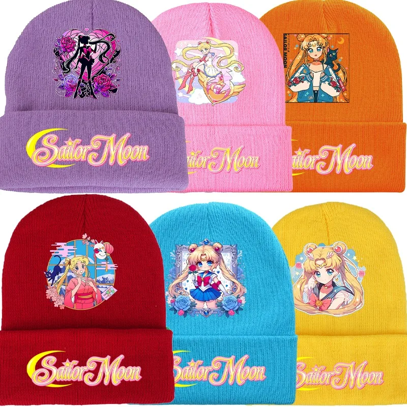 Sailor Moon Knitted Hat Unisex Cute Beanies Cute Cartoon Anime Printed Hats Winter Warm Cap Fashion Caps Birthday Party Gifts