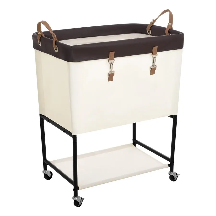 

Laundry Cart, 2 Tier Rolling Laundry Basket, Heavy Duty Laundry Basket with Lockable Wheels, Laundry Room Organization and Stora