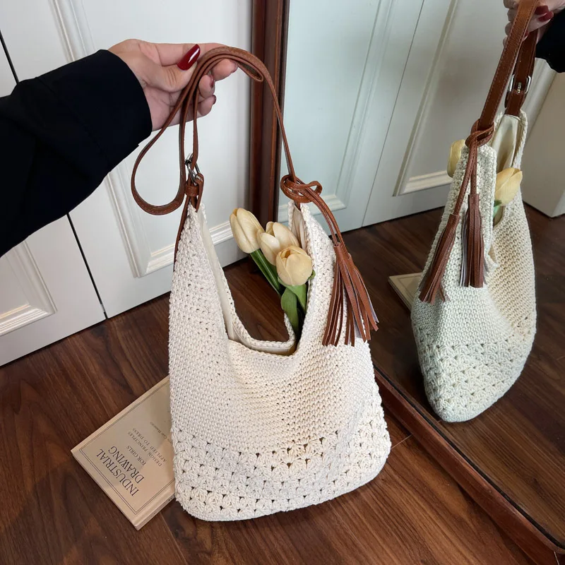 2026 new seaside vacation woven bag large capacity bohemian shoulder bag beach island travel bag