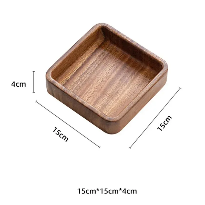 Creative Stackable Plate Walnut Wood Plate Square Tray Japanese Tableware Household Simple Confectionery Plate Small Round Bowl