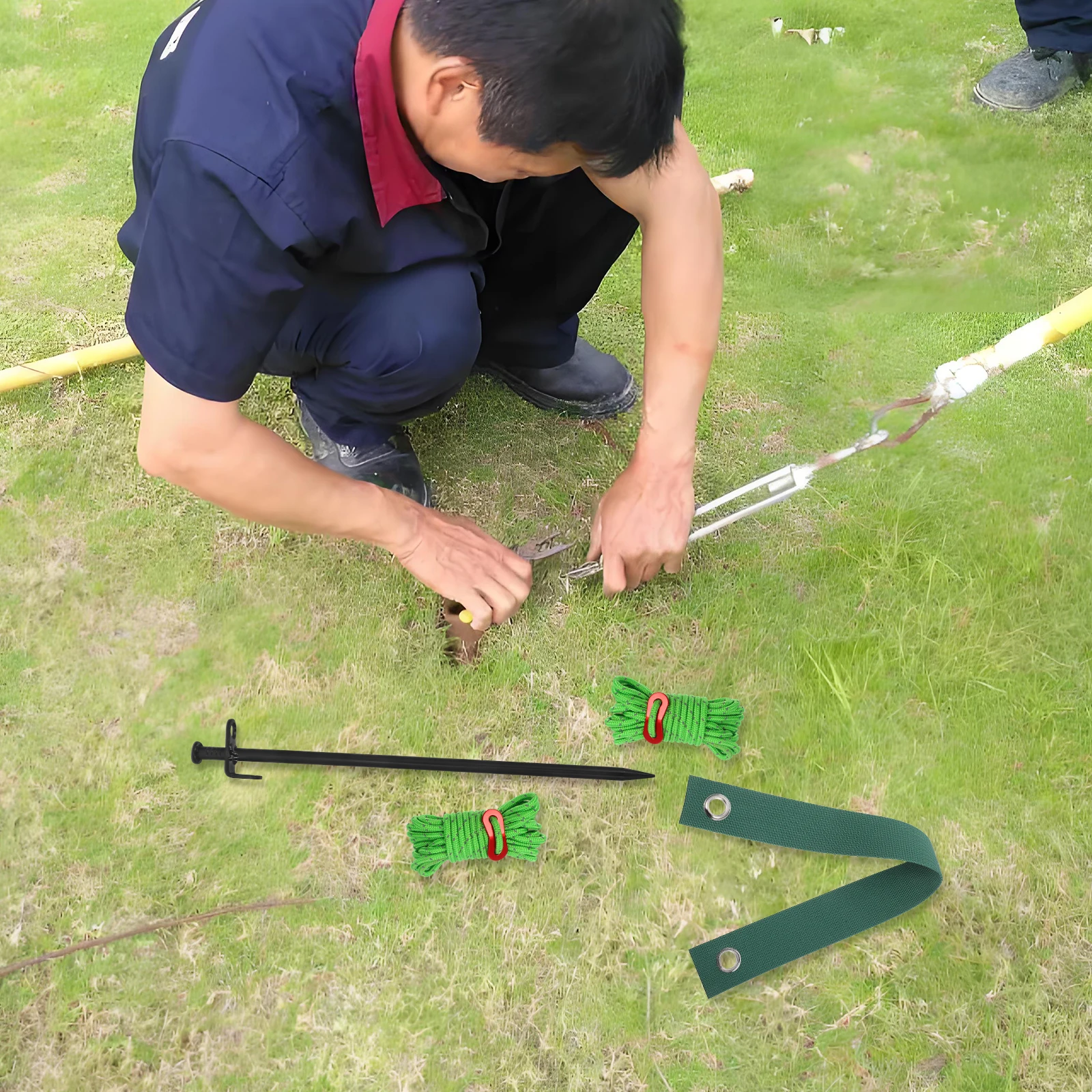 

Heavy Duty Windproof Fixing Belt Set Black Tree Support Clamps Camping Rope Bark Protector Garden Spikes Windbreak Straps Tree