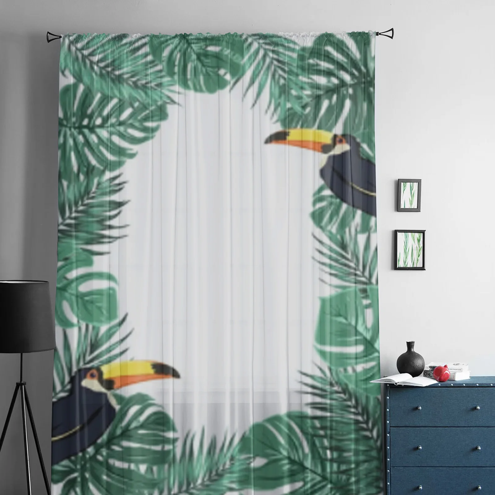 Tropical Jungle Leaves with Toucan Bird Tulle Curtains for Living Room Yarn Sheer Voile Curtain for Bedroom Kitchen Drape Decor