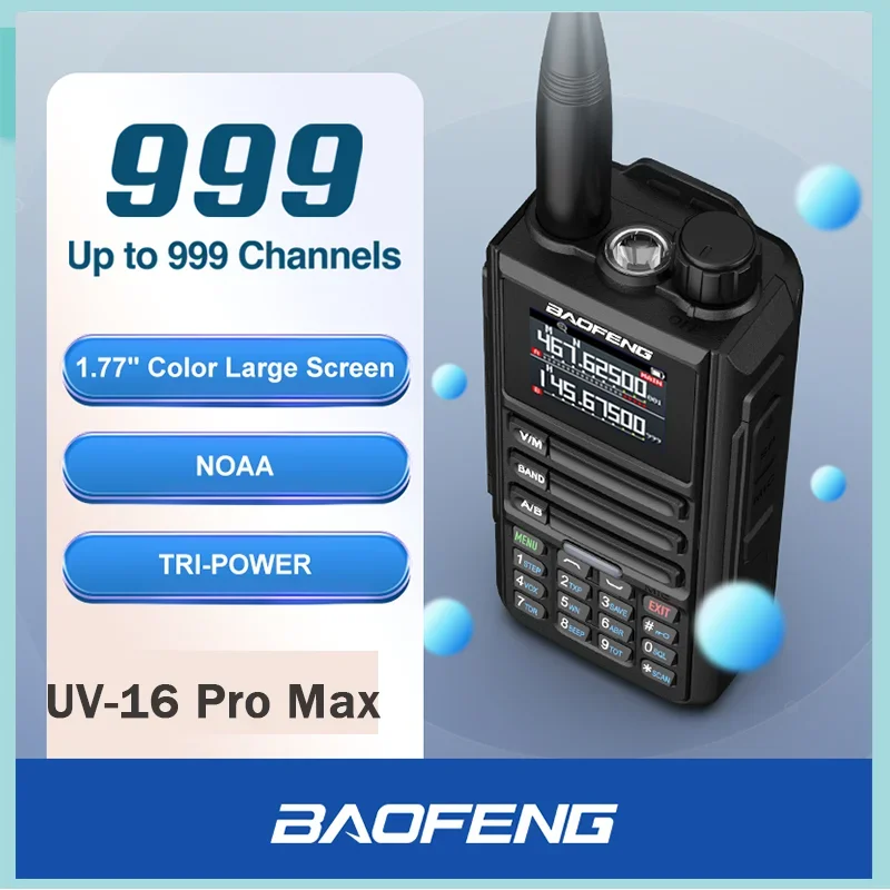 BaoFeng UV-16 Pro Max Type-C carica Wirless Copy Frequency UV-16 AM Radio multibanda IP68 impermeabile 999CH Radio bidirezionale nera