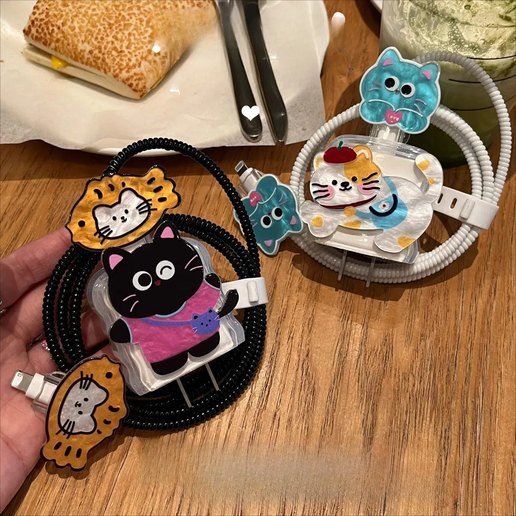 Cute Cat Data Cable Protective Case for Apple 20W Fast Charging Cable Winder Wire
