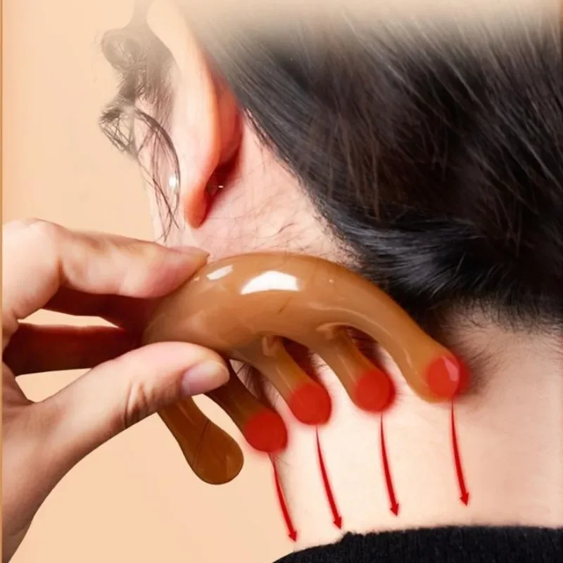 1/5Pcs Vijf Tanden Meridiaan Massage Kam Hars Grote Tanden Hoofd Acupoint Therapie Artefact Klauwen Decompressie Draagbare Hoofdhuid Kam