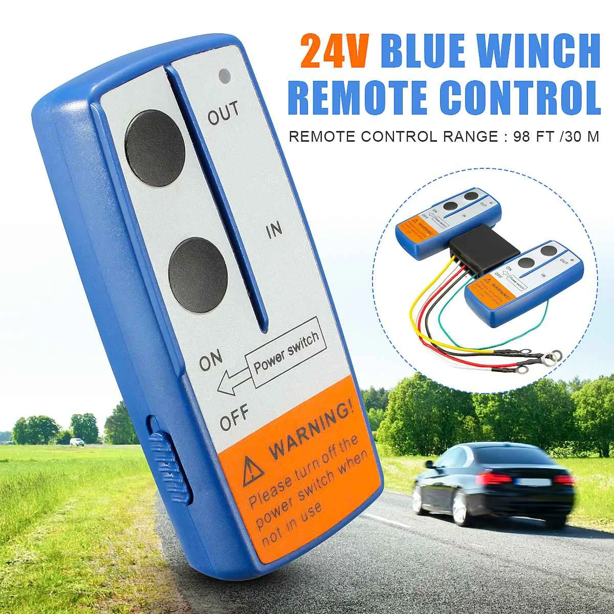 24V 98 feet/ 30 m Universal Car Wireless Winch Crane Remote Control Controller With Twin Handset Remote Range blue color