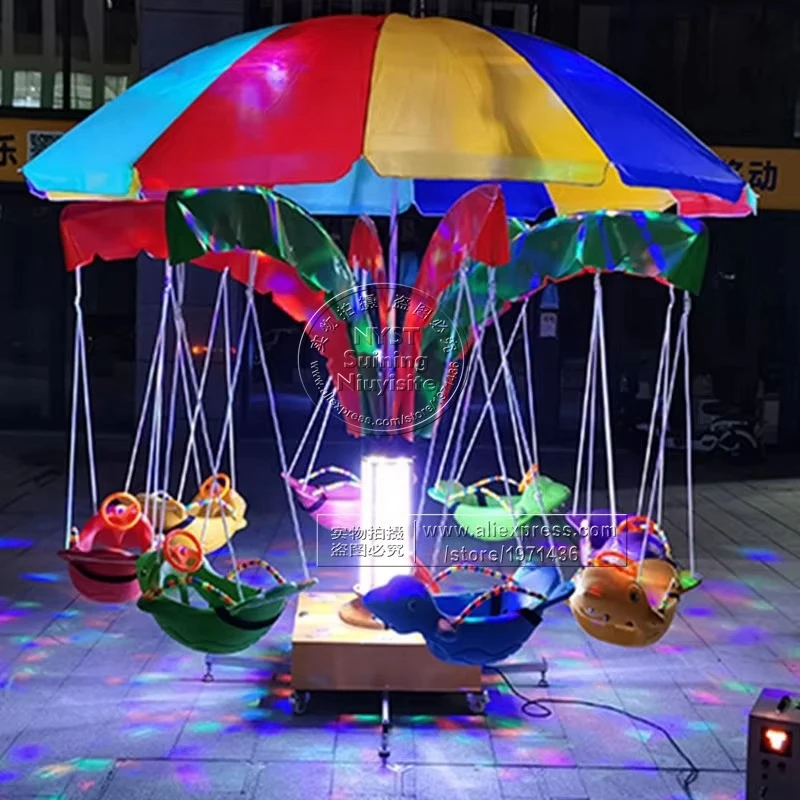 Merry Go Round Umbrella Carousel Kids Swing Chair Flying Fish Indoor Outdoor Backyard Amusement Theme Park Equipment Kiddie Ride