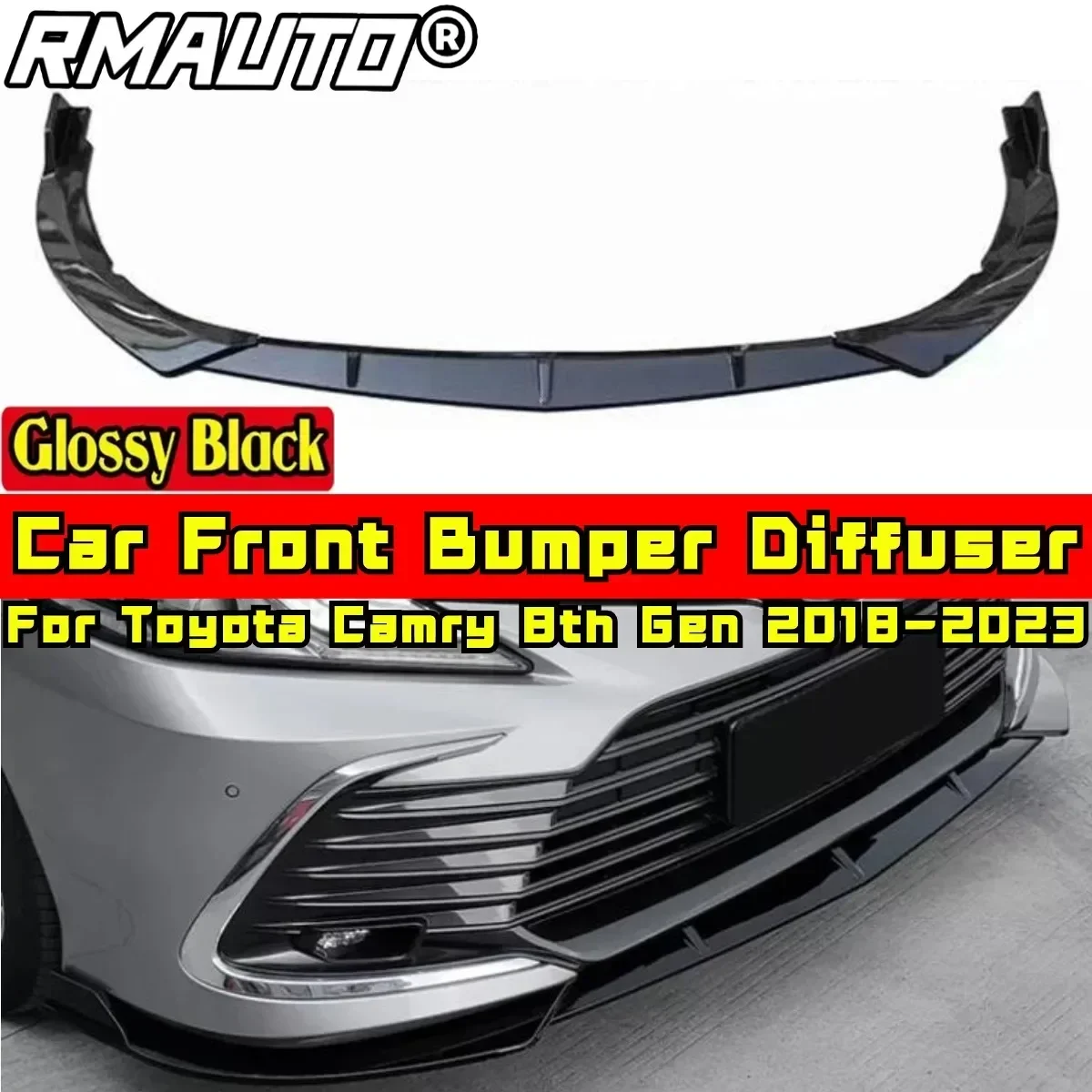 For Toyota Camry 8th Gen 2018-2023 Body Kit Front Bumper Splitter Glossy Black Sport Style Front Bumper Spoiler Car Accessories