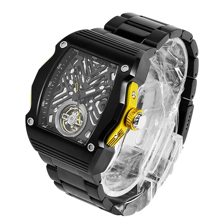 Advanced Custom Logo Hollowed Out Black Watch 30M Waterproof Luminous Mechanical Automatic Watches Fashion Luxury Watch