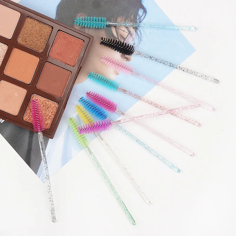100 pçs escova de maquiagem de extensão de cílios descartável com caixa alça de cristal varinhas de rímel ferramenta de levantamento de cílios pente de sobrancelha microbru