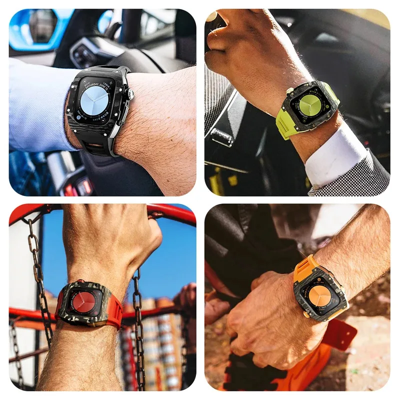 Cinturini Soul Cool IWatch Custodia in fibra di carbonio moda 45 44mm 9/8/7/6/5/4/SE 3 Per Apple Watch mod kit correas band custodia protettiva