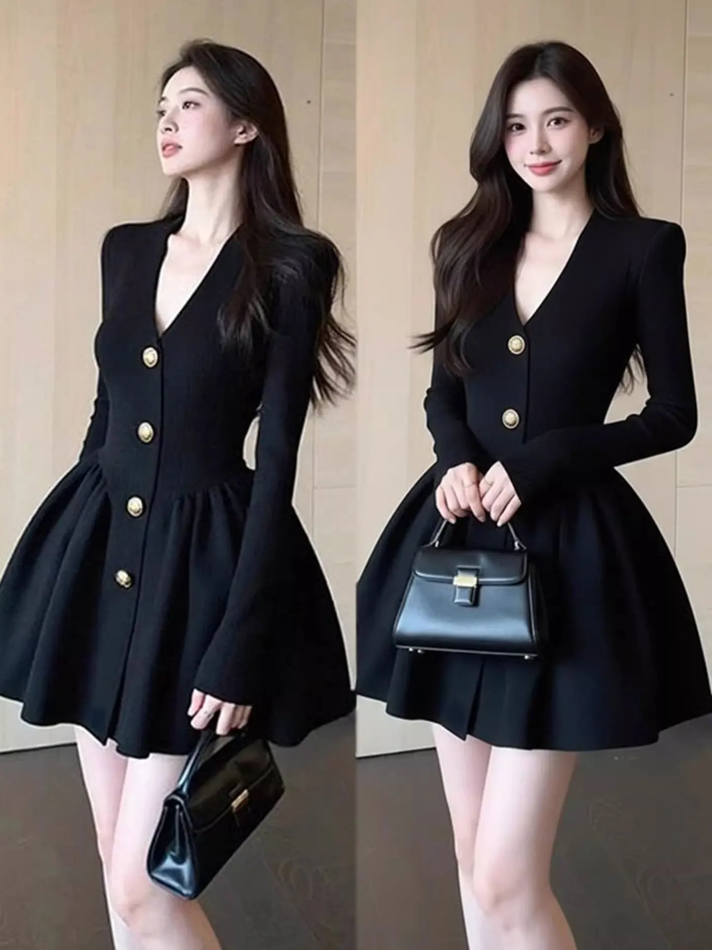 DUOR plus Size Hebe Style Dress Women's Spring Autumn Black Flower Bud V-Neck Short Skirt Casual Knitted High Waist Warm Long...