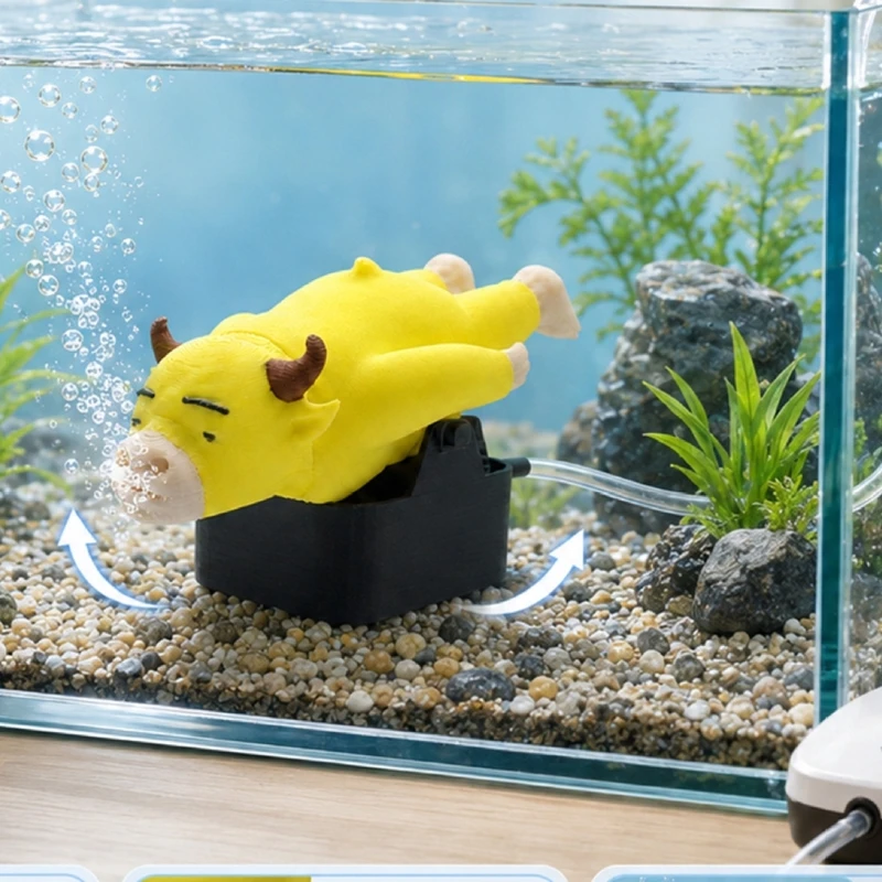 Cartoon Cow Water Habitat Decoration with Bright Contrasting and a Rectangular Display Base for Arrangements with Plant and B03E