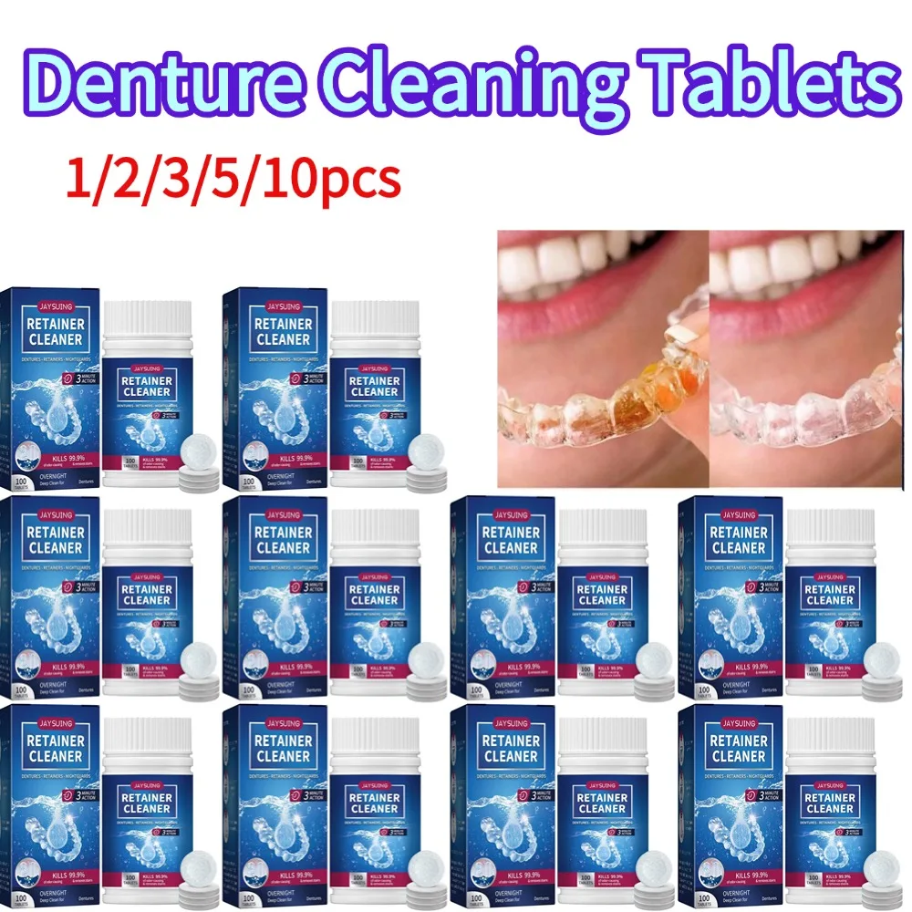 

Denture Cleaning Tablets Removes Odor Oral Cleaning Retainer Cleaner for Aligner Mouth Discoloration Tartar Stains Fresh Breath