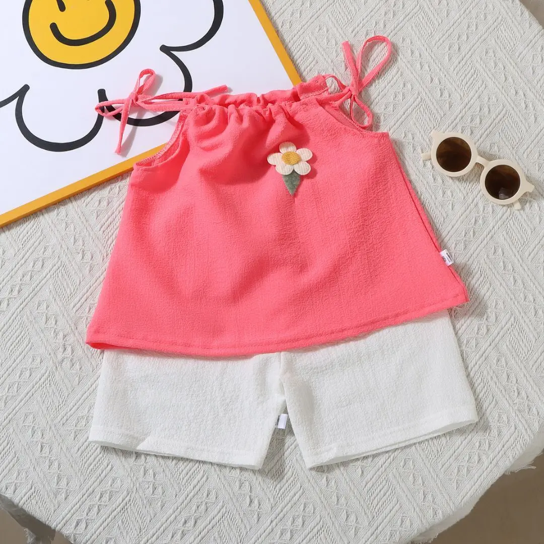 

Полуюбка для девочек, модный комплект, новый летний корейский модный жилет ярких цветов с цветочным принтом, шорты, костюм из двух предметов, повседневная одежда для маленьких детей