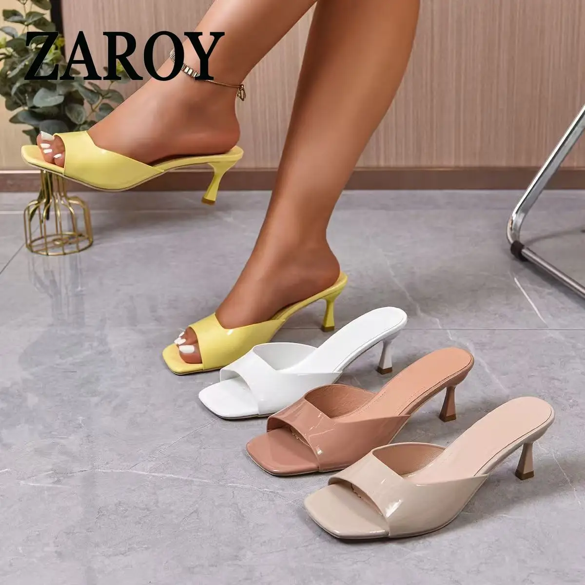 Liquidación de Outlet: Sandalias de Cuero Genuino para Mujer, Punta Abierta Cuadrada, Tacón Alto Delgado, Zapatos de Verano para Damas, Pantuflas