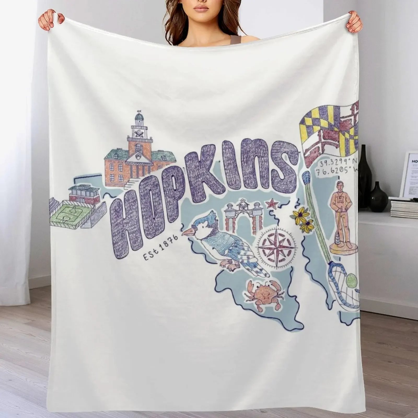 

Johns Hopkins Icons Throw Blanket Multi Use Warm Blanket for Living Room Bedroom
