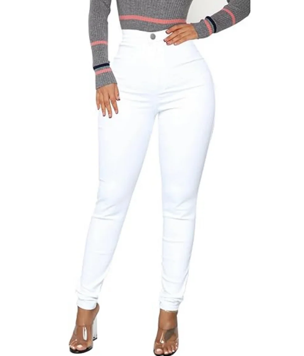 Vaqueros elásticos de cintura alta para mujer, pantalones vaqueros ajustados elásticos para levantar glúteos, pantalones vaqueros ajustados, pantalones vaqueros con culo, blanco y azul