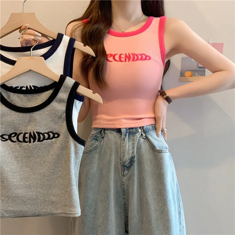 Mädchen Sommer Slim-Fit Casual Camisole Damen Kurzes Crop-Top Damen Casual Sport Ärmelloses Shirt Lady Street Dance Slim Weste