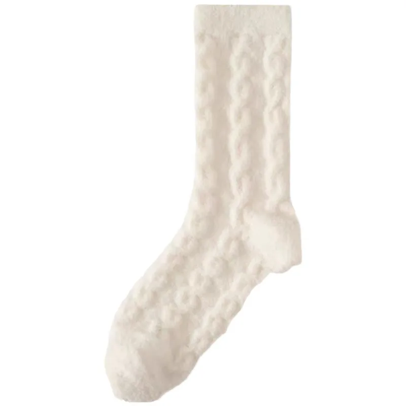 7 Pairs Plush Thick Socks,Women's Medium Length Socks, Autumn and Winter Thickened Warm Wool Socks,Solid Color Versatile Kawaii