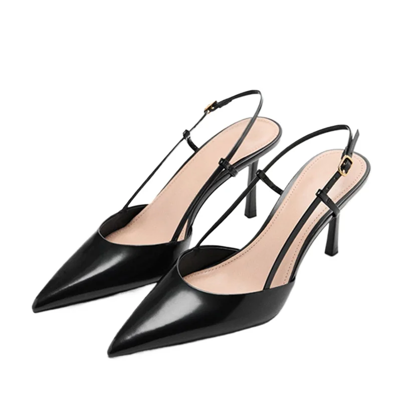 

Sexy Pointed-Toe Patent Leather Women Pumps Stylish Ankle-Strap Thin High Heels for Ladies Elegant Party Dress Shoes Black Heels