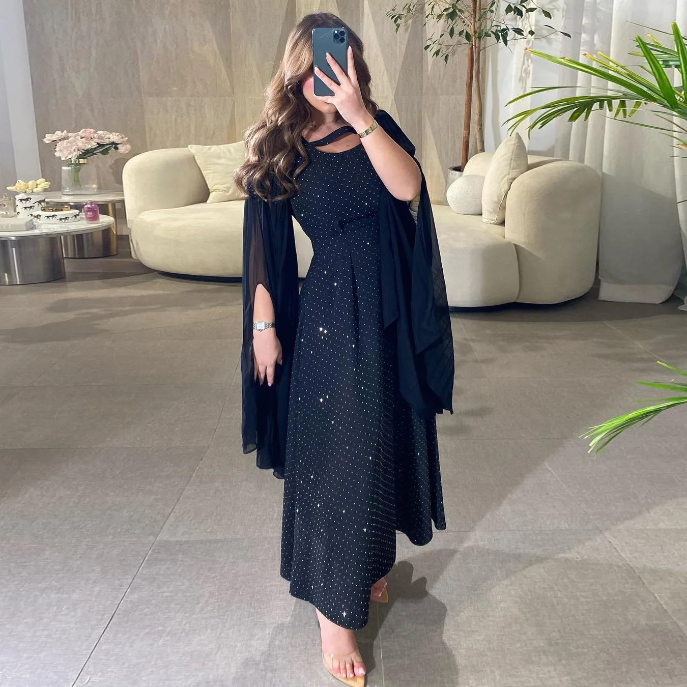 Moyen-Orient mode musulmane femmes diamant noir clouté décontracté à la mode élégant à manches longues cheville longueur robes vêtements féminins
