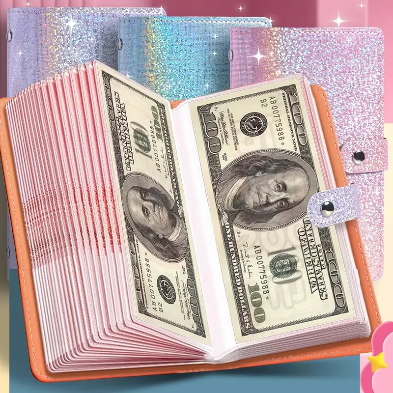 Carnet de notes en cuir PU A6, classeur de budget, organisateur d'argent personnel, 50 pages internes avec espaces pour images de billets de banque, timbres
