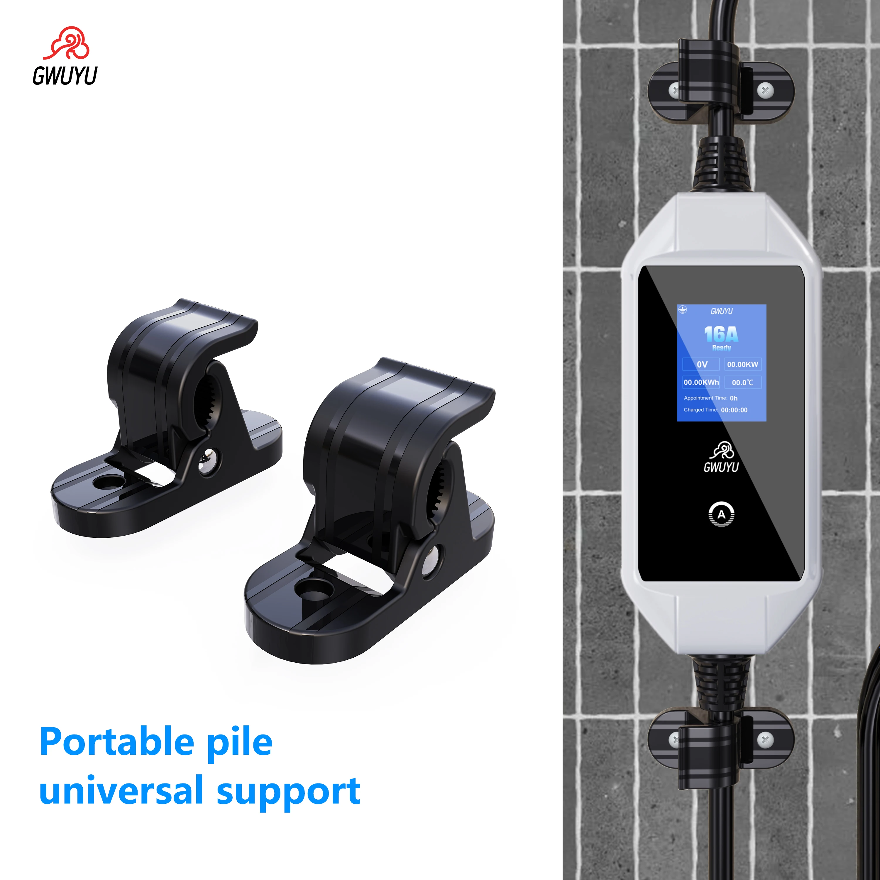 GWUYU EV Charger Plug Holder Stand for TESLA  Type 1 Type2 GB/T Car Charger Wall Mount Bracket Car Charging Cable Bracket