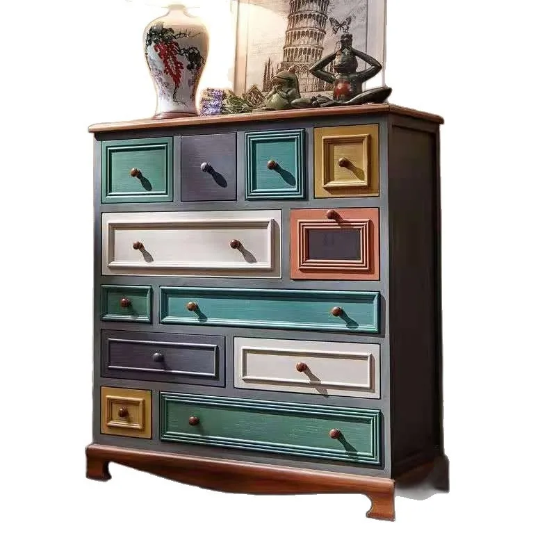 American painted solid wood chest bedroom large capacity living room Internet celebrity storage drawer balcony storage