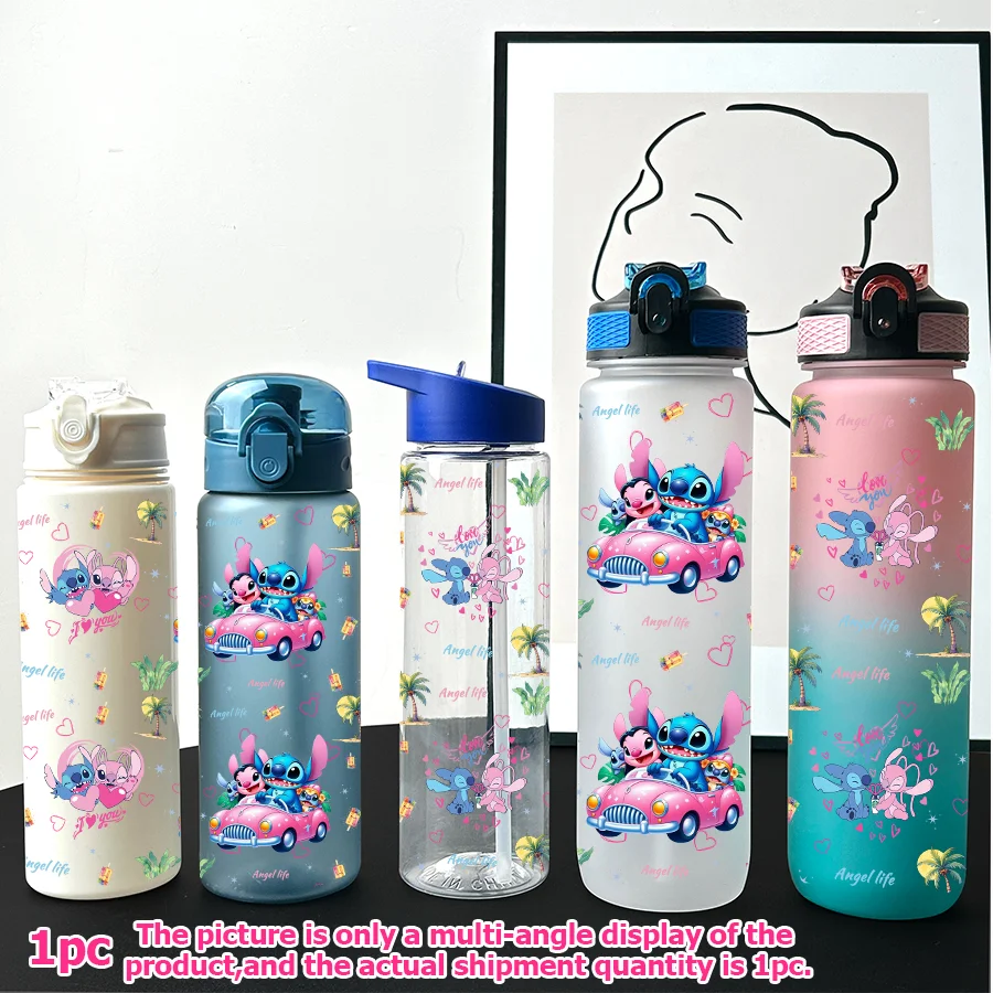 

1Pc Disney Stitch Angel printed 23-32oz multi-plastic water bottle portable sports water cup birthday gift