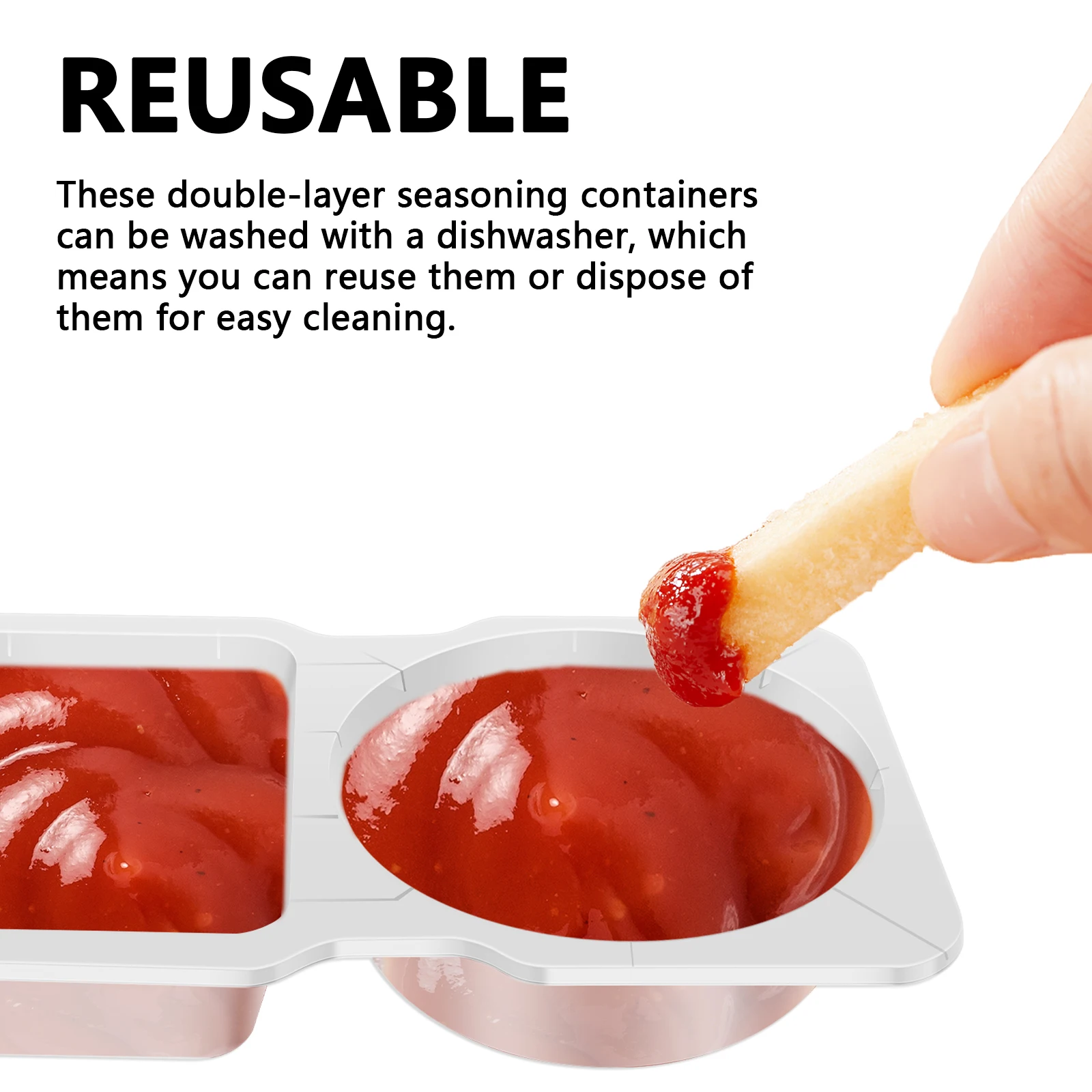 40/80PC Plastic Compartment Snack Containers Reusable Double Compartment Condiment Container Leak-Proof Double Compartment Snack