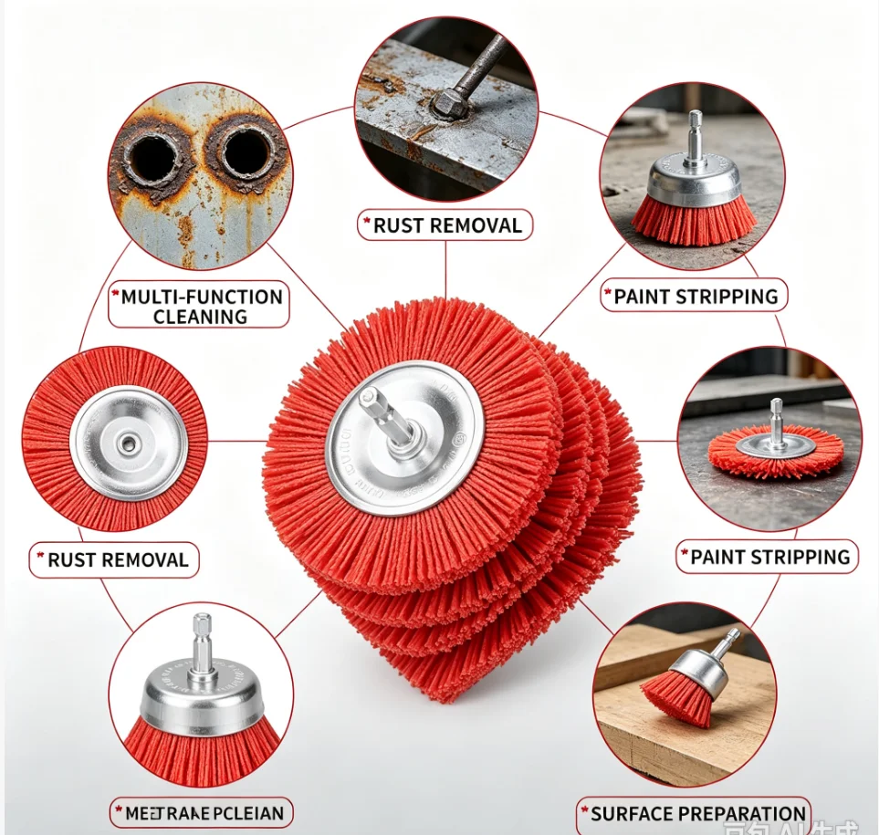 Nylon Filament Abrasive Cup Brush polishing brush set rust removal paint repair DIY Home Craftsmen Power Drill Brush Attachments