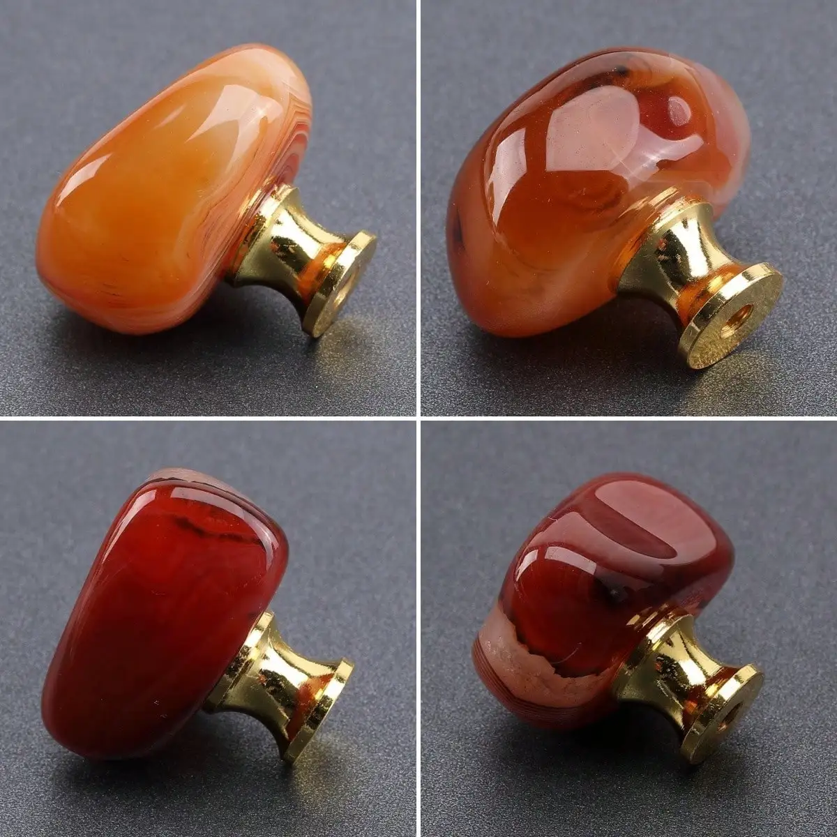 4 Pcs Natural Carnelian Knobs Silk Agate Knobs Original Stone Knobs,  Cupboard Handles for Drawer Cabinet Dresser Home Office.