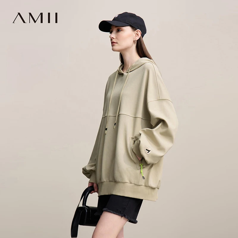 

Женская толстовка Amii 2026: Новинка Весны, повседневная, с вышивкой букв и принтом, с капюшоном, свободного кроя, универсальный топ 12641024