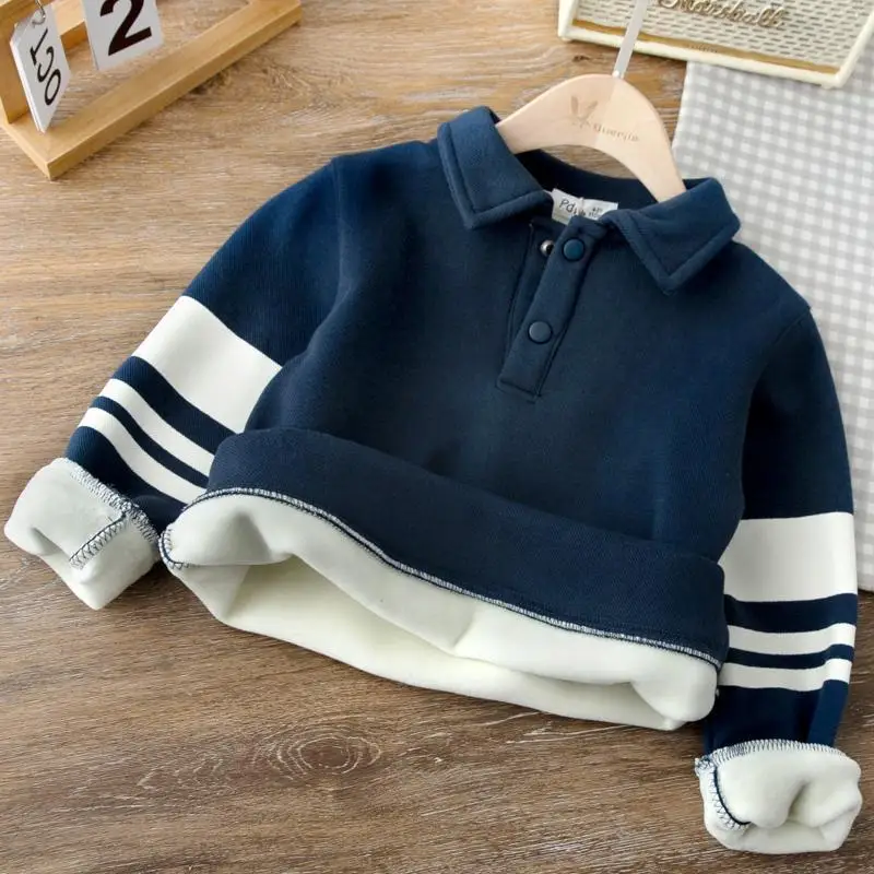 

Boys' Autumn Winter New Fashion Polo Collar Pullover Solid Color Sweater Casual Versatile Foreign Kids Children's Clothing Tops