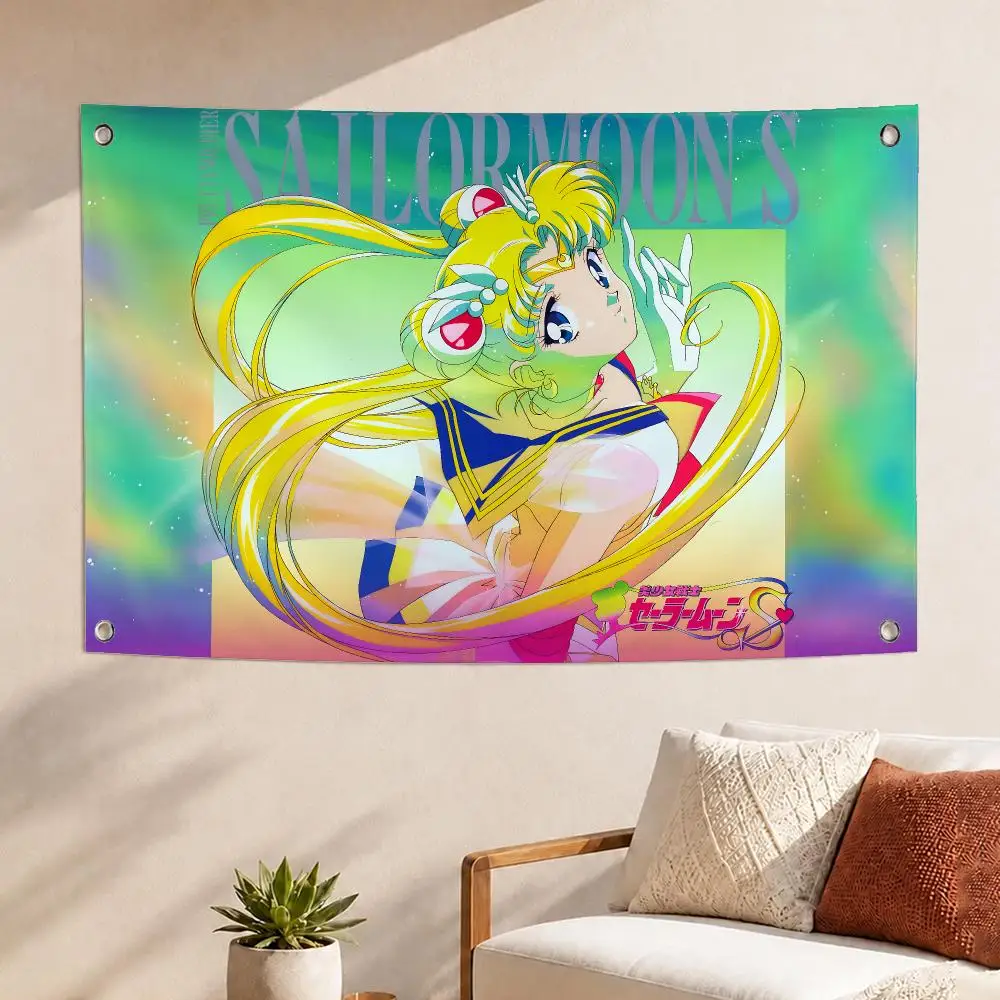 Iconic Anime Sailor Flags Concert Print Backdrop Banner, Home Bedroom Outdoor Wall Hanging Decor