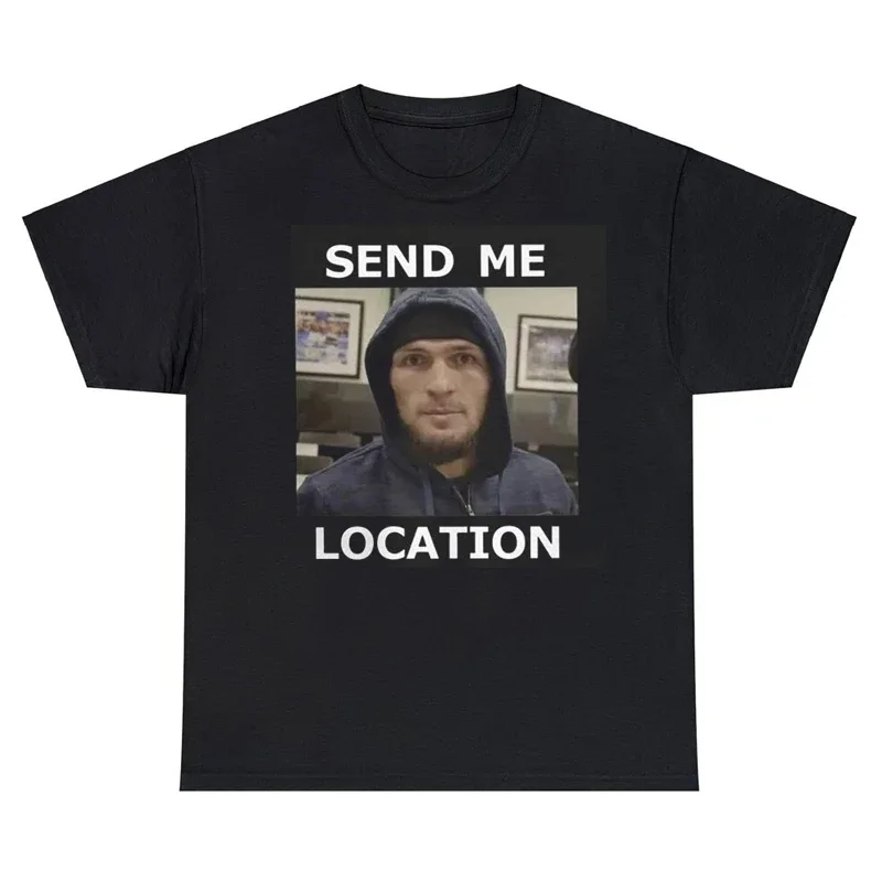 Khabib Nurmagomedov Send Me Location T Shirts Men's MMA 229 Cotton Tops Daily Casual Streetwear T-Shirts Round Neck Fashion Tees